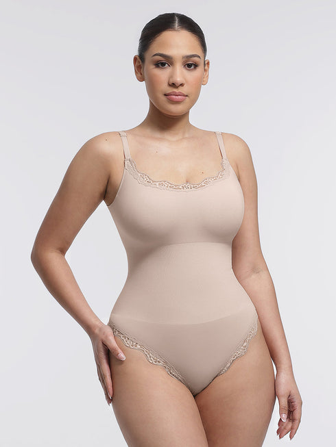 Well-in Vogue Seamless lace Cami Waist Abdomen Shaping Thong Bodysuit